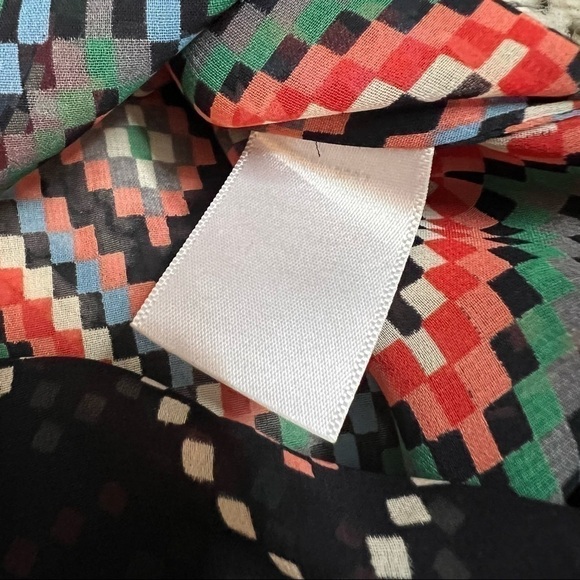 Collective Concepts Sheer Boho Blouse Navy Multi Chevron Print 3/4 Sleeve Top - Picture 6 of 7